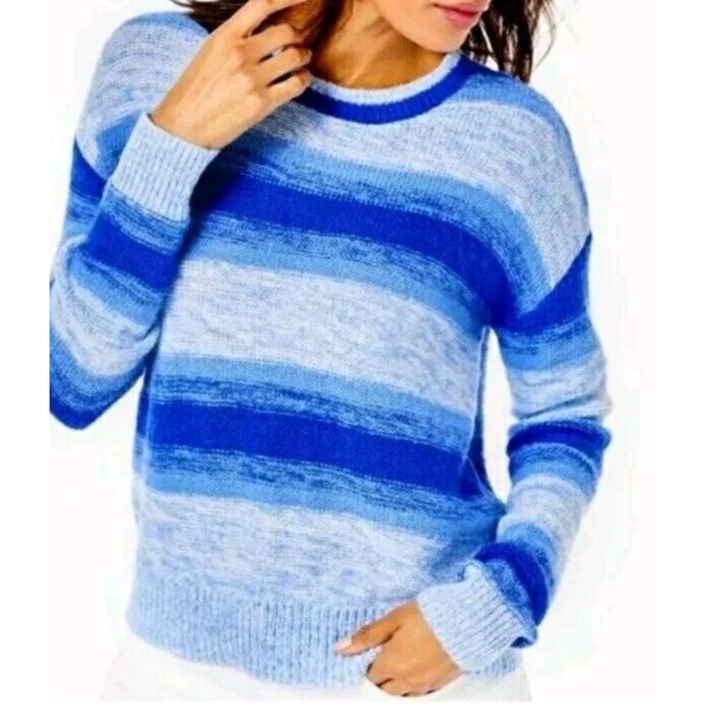 Lilly Pulitzer Women's Sweater Blue Striped Pullover Wool Blend Size Medium